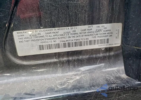 2009 Volkswagen Jetta S z USA, uszkodzony, nr VIN 3VWJM71K79M172146